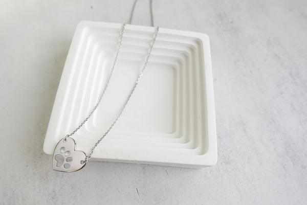 Silver Heart Paw Necklace with Pendant
