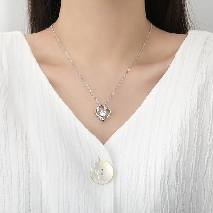 Double Heart Necklace with Zirconia – Adjustable Women's Necklace