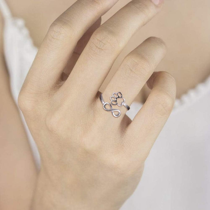 Handcrafted Paw Print Heart 925 Sterling Silver Adjustable Ring