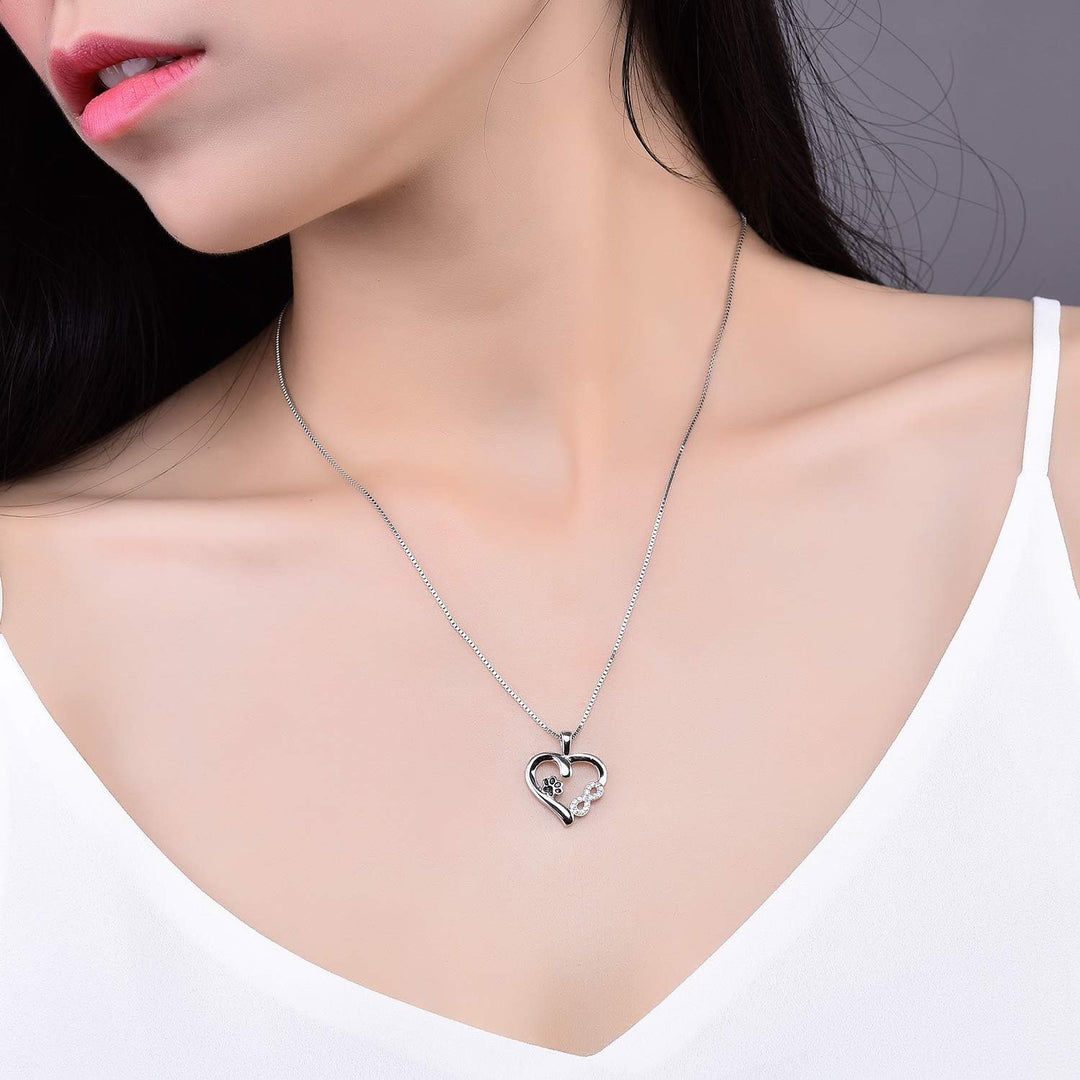 Necklace with Paw Print & Heart with Infinity Pendant