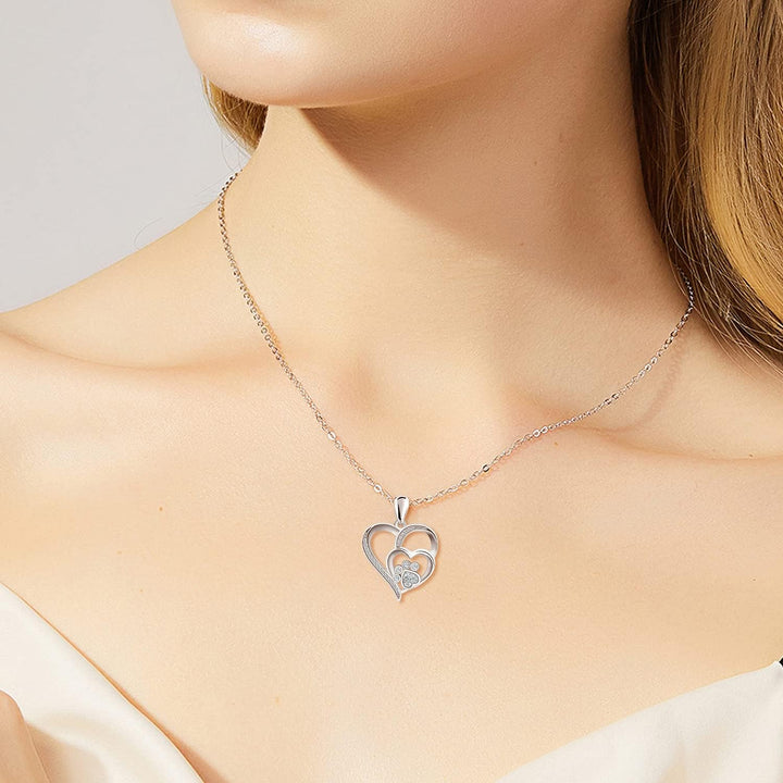 Paw Necklace for Women – Sterling Silver Heart Pendant with Paw Print and Zirconia
