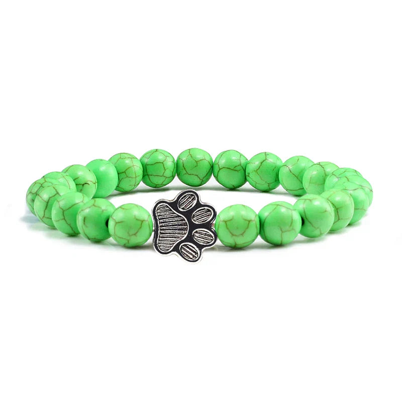 Natural Stone Bracelet with Paw Pendant – Elastic Beaded Bracelet for Men & Women