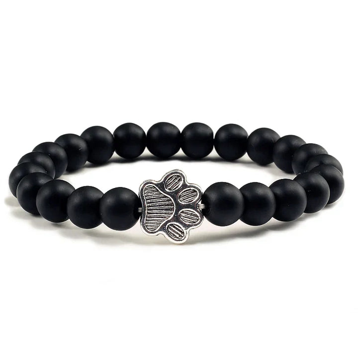 Natural Stone Bracelet with Paw Pendant – Elastic Beaded Bracelet for Men & Women