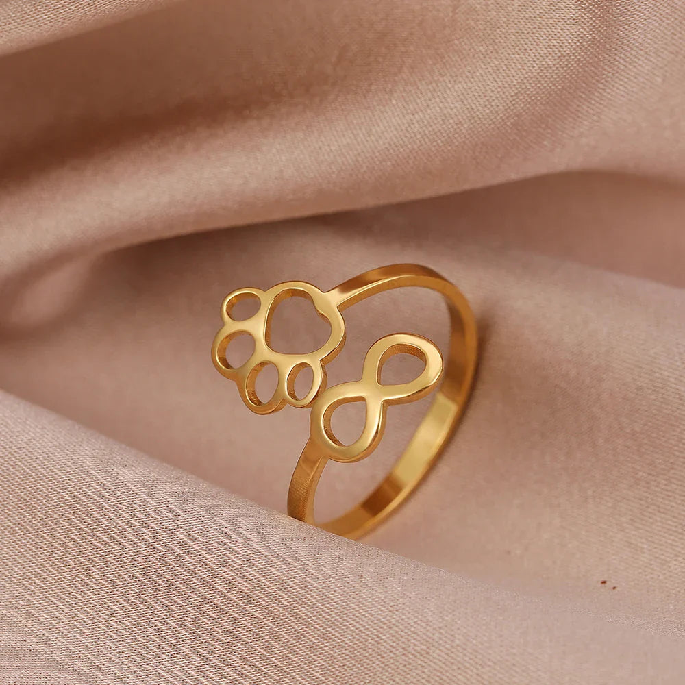 Adjustable Stainless Steel Infinity Paw Ring – Symbolic Partner Ring for Women
