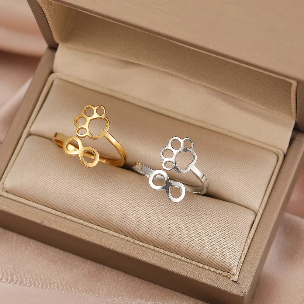 Adjustable Stainless Steel Infinity Paw Ring – Symbolic Partner Ring for Women