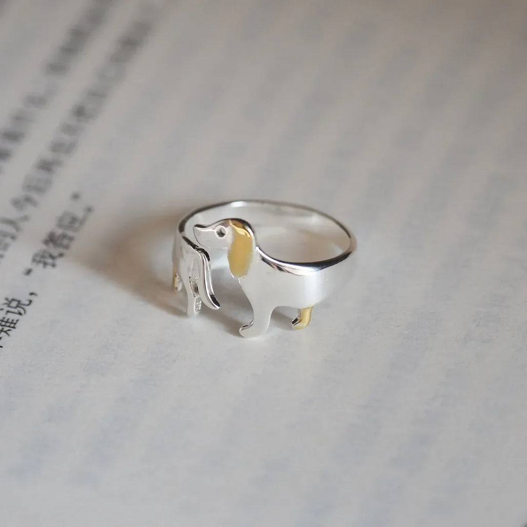 Adjustable Dachshund Ring – Handmade Animal Jewelry Ring for Women