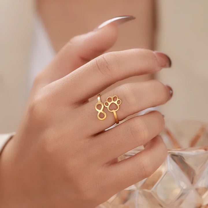 Adjustable Stainless Steel Infinity Paw Ring – Symbolic Partner Ring for Women