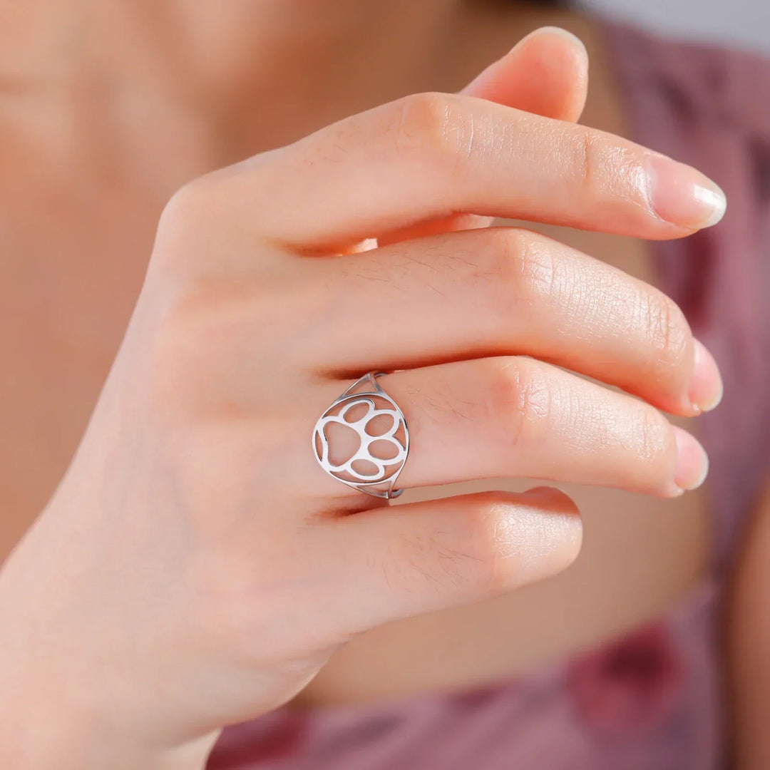 Delicate Paw Ring – Open Stainless Steel Ring with Animal Motif