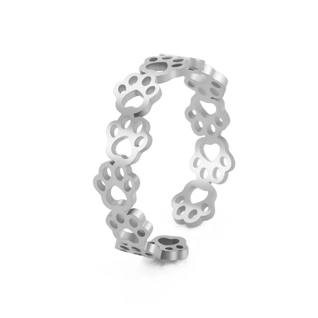 Paw Ring Made of Stainless Steel – Adjustable Finger Ring with Animal Motif for Women