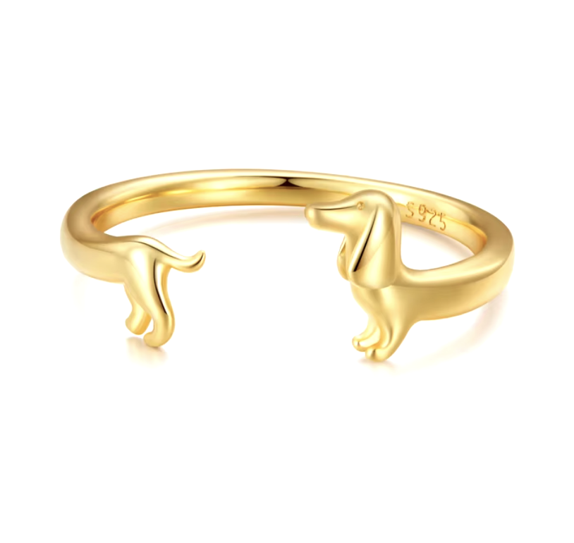 Adjustable Dachshund Ring made of 925 Silver