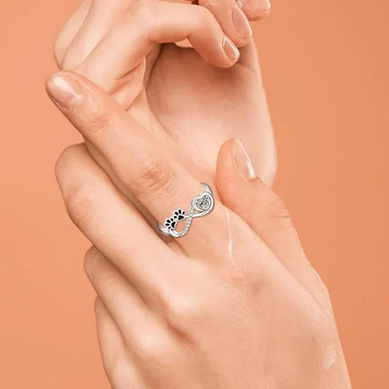 Paw Print Ring with Zirconia Heart & Infinity Symbol